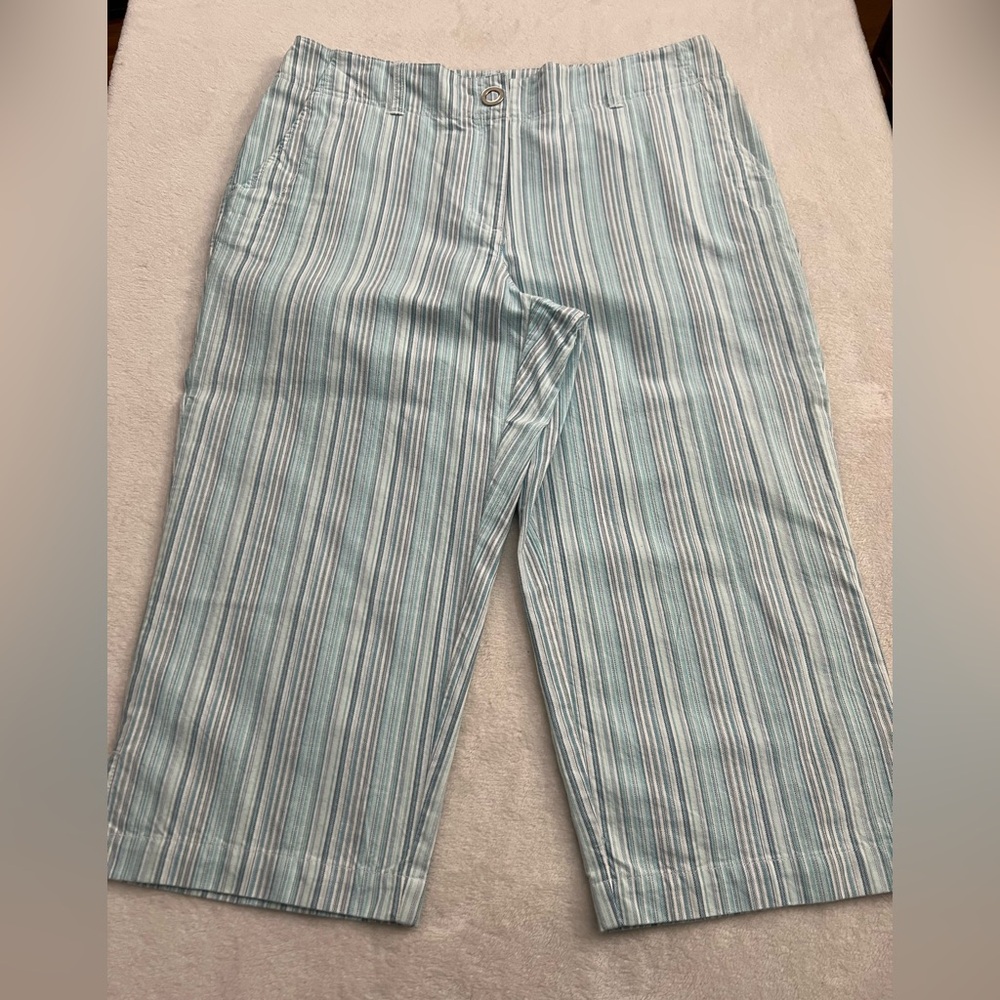 Liz Claiborne Michaela Blue Pinstripe 100% Cotton Capri Pants, Size 12 - Picture 10 of 16